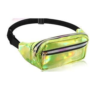 Neon Fluorescent Green Fanny Pack, Shiny Holographic Rave, Waist Bag
